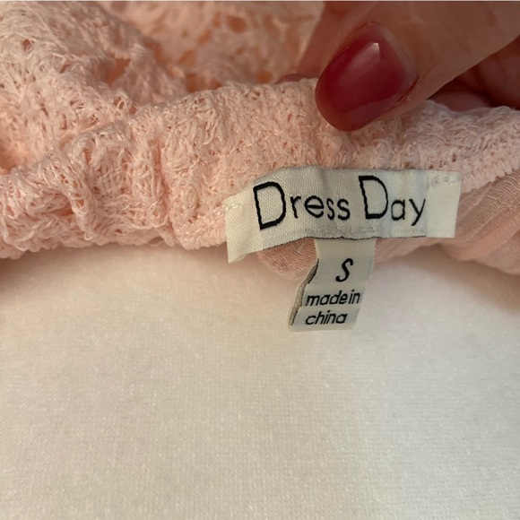 Dress Day Peasant Gauzy Maxi Dress Size S Pink Crochet Neck Boho Hippie 70s Airy - Picture 6 of 8